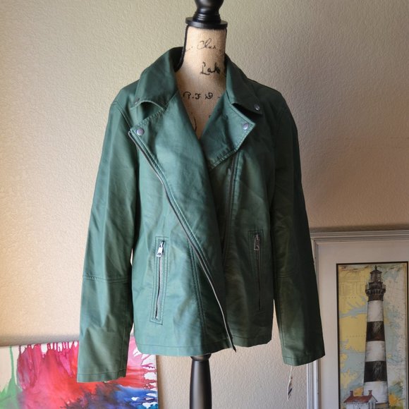 Style & Co. Jackets & Blazers - NWT Style & Co Faux-Leather Green Size XL